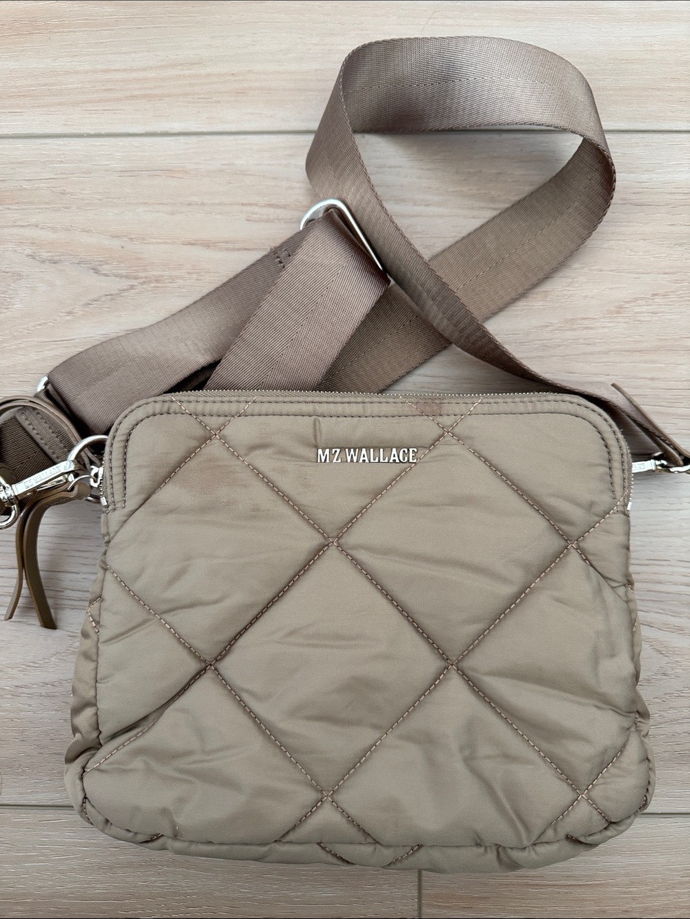 MZ Wallace Quilted Crossbody Belt Bag in Taupe